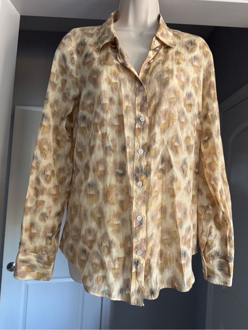 J.Crew The Perfect Shirt Sheer Cotton Silk Abstract Leopard Print Blouse Size 8